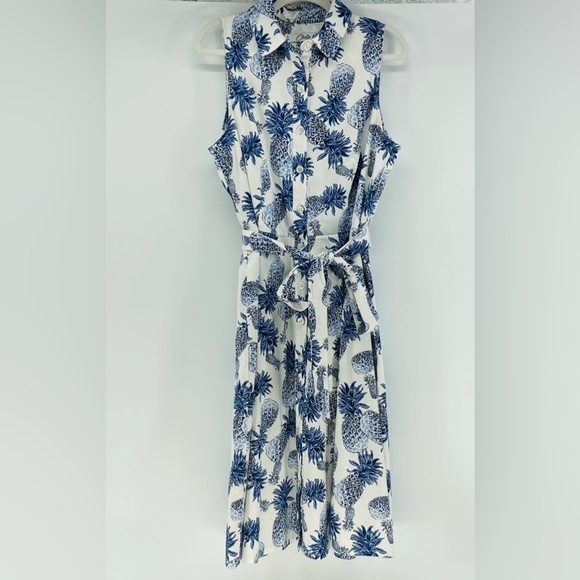 Chetta B Dresses & Skirts - Chetta B Pineapple Belted Midi Length Sundress, Button Down, Side Pockets